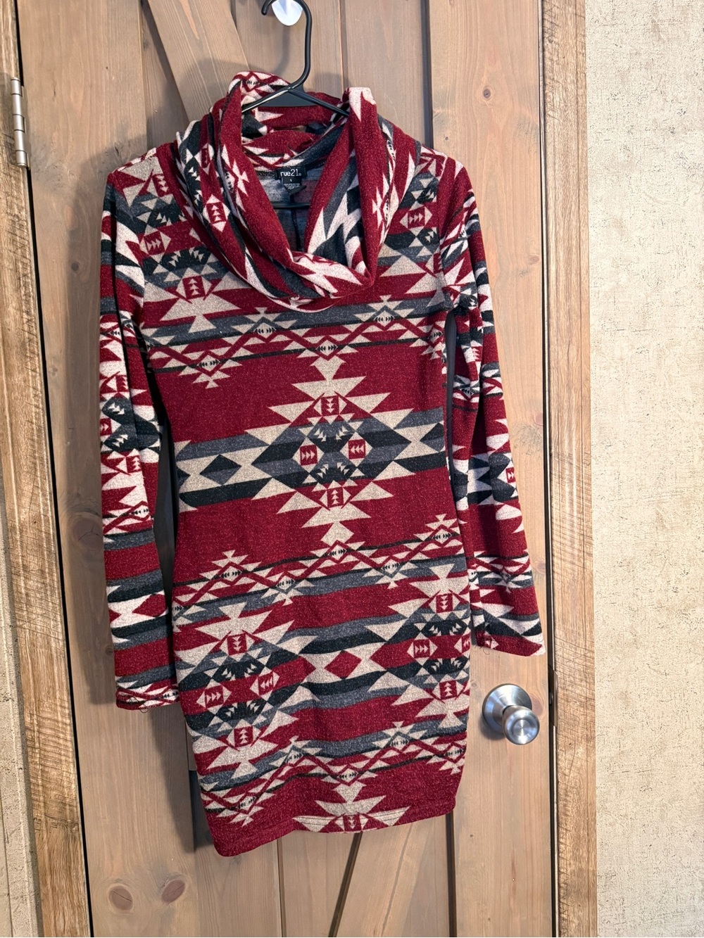 Rue21 Red Aztec Cowl Neck Sweater Dress